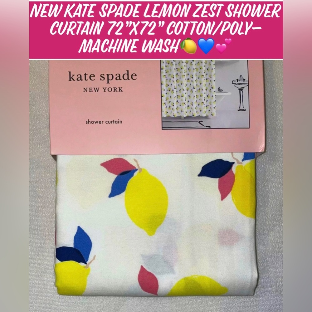 New Kate Spade Lemon Zest Shower Curtain 72”x72” Cotton/Poly- Machine Wash🍋💙💕